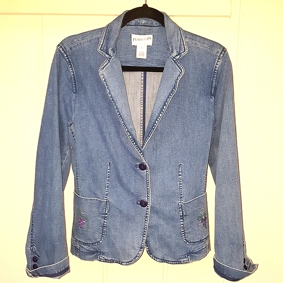 L VINTAGE PENDELTON Denim Rhinestone Jean Jacket - Picture 3 of 14